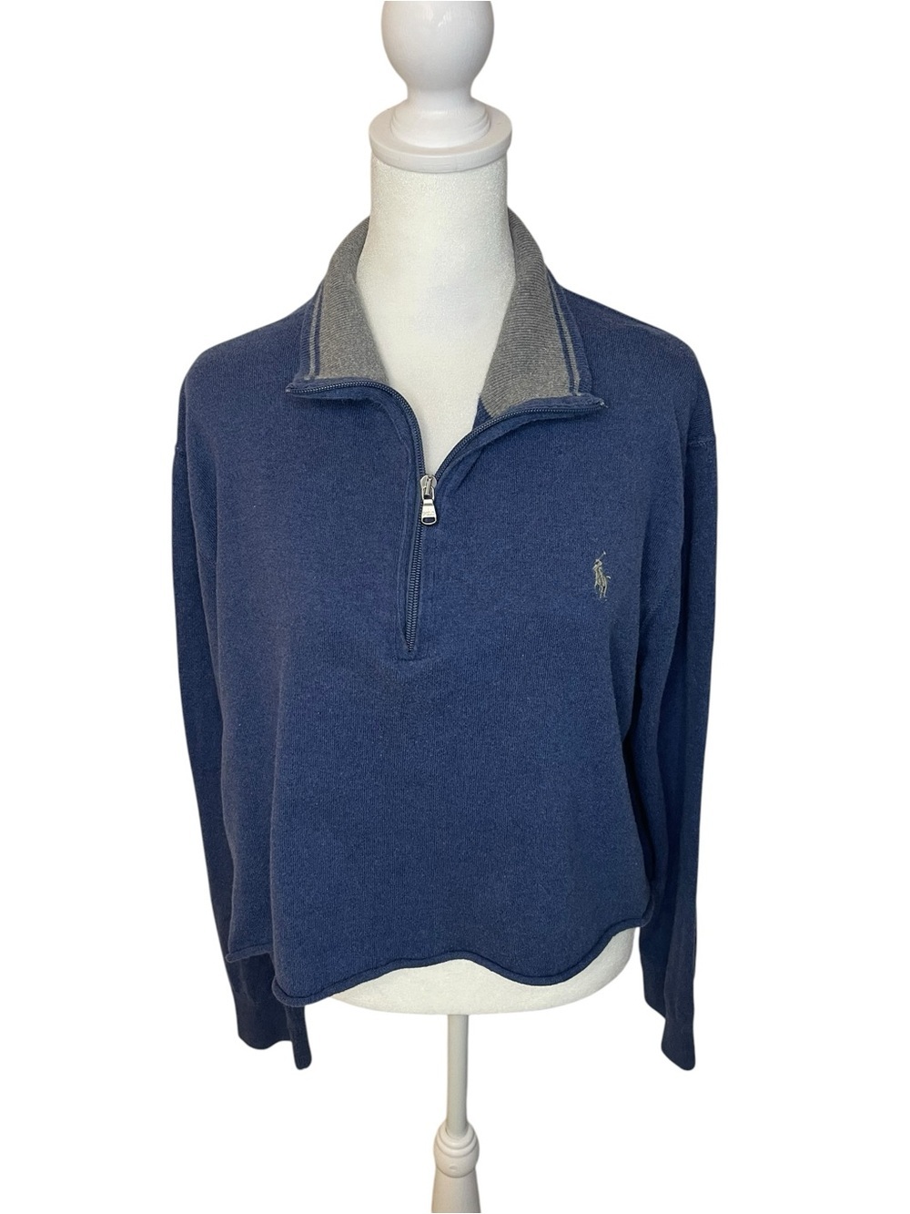 Ralph Lauren Navy Quarter-Zip Pullover with Gray Collar